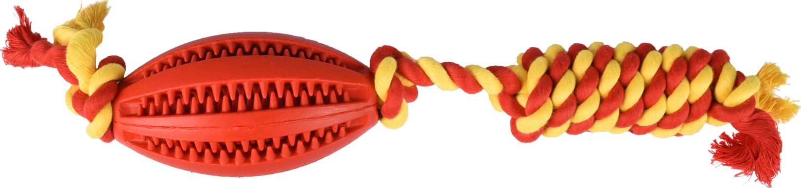 Selected image for FLAMINGO Dentalna gumena ragbi lopta sa konopcem za pse 38cm crvena