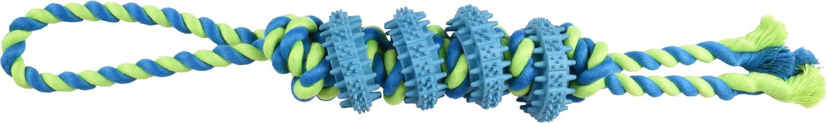 Selected image for FLAMINGO Dentalna igračka za pse Gumeni prstenovi sa konopcem 38cm plavo-zelena