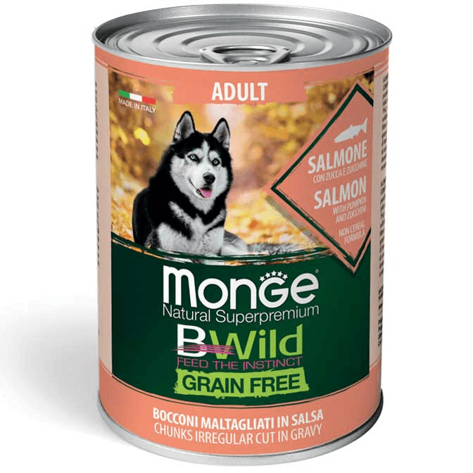 MONGE Vlažna hrana za pse bwild adult grain free, losos 400g