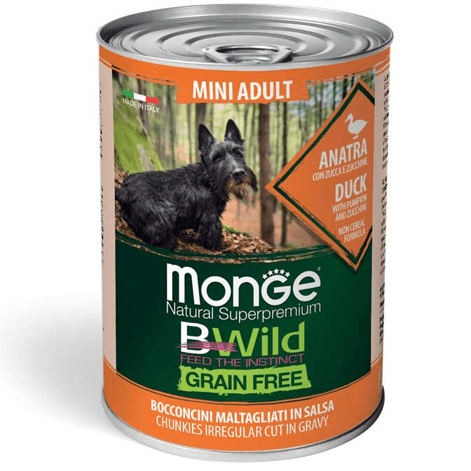 MONGE Vlažna hrana za pse bwild adult grain free mini rasa pačetina 400g
