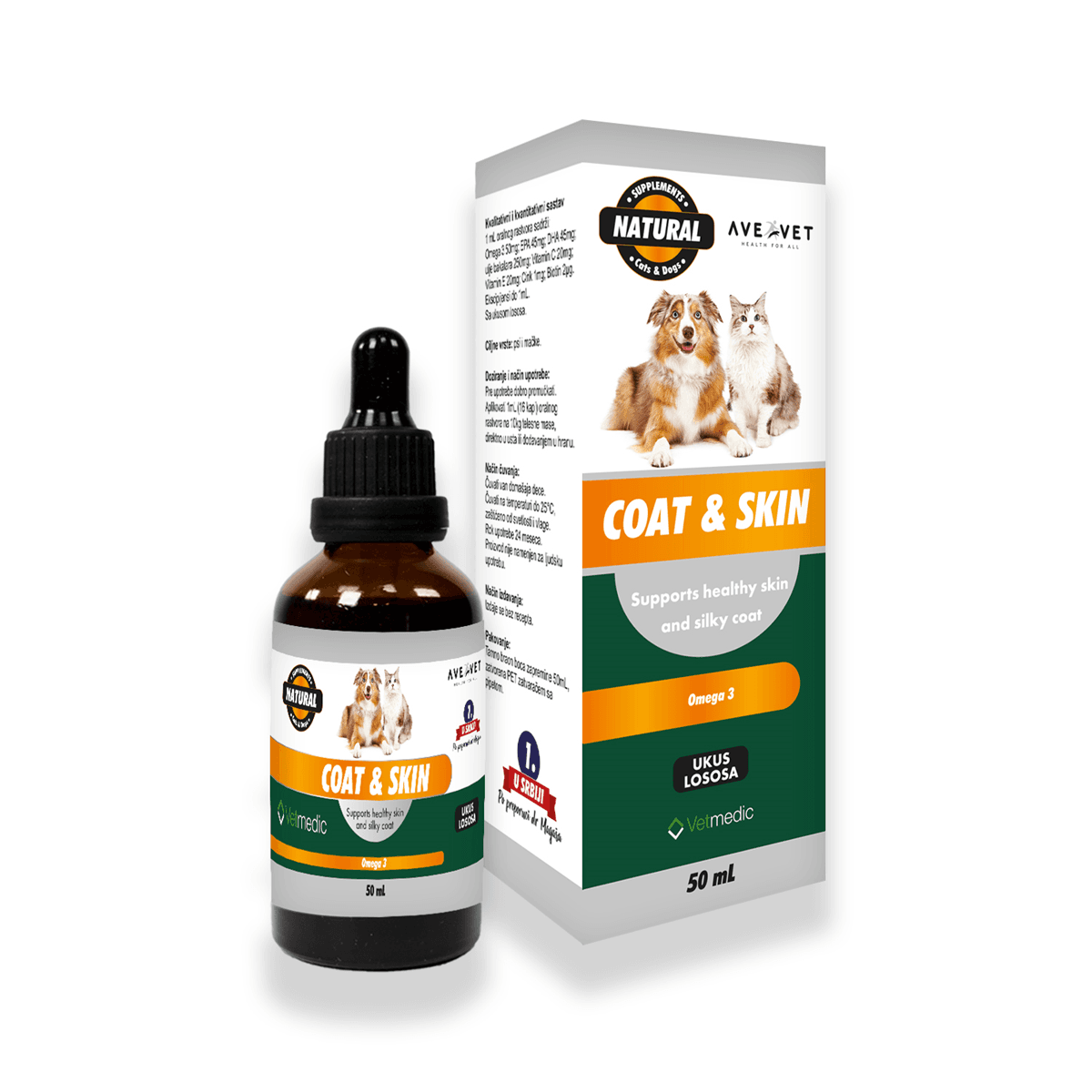 AVE&VET Oralni rastvor za pse i mačke Coat&Skin 50ml