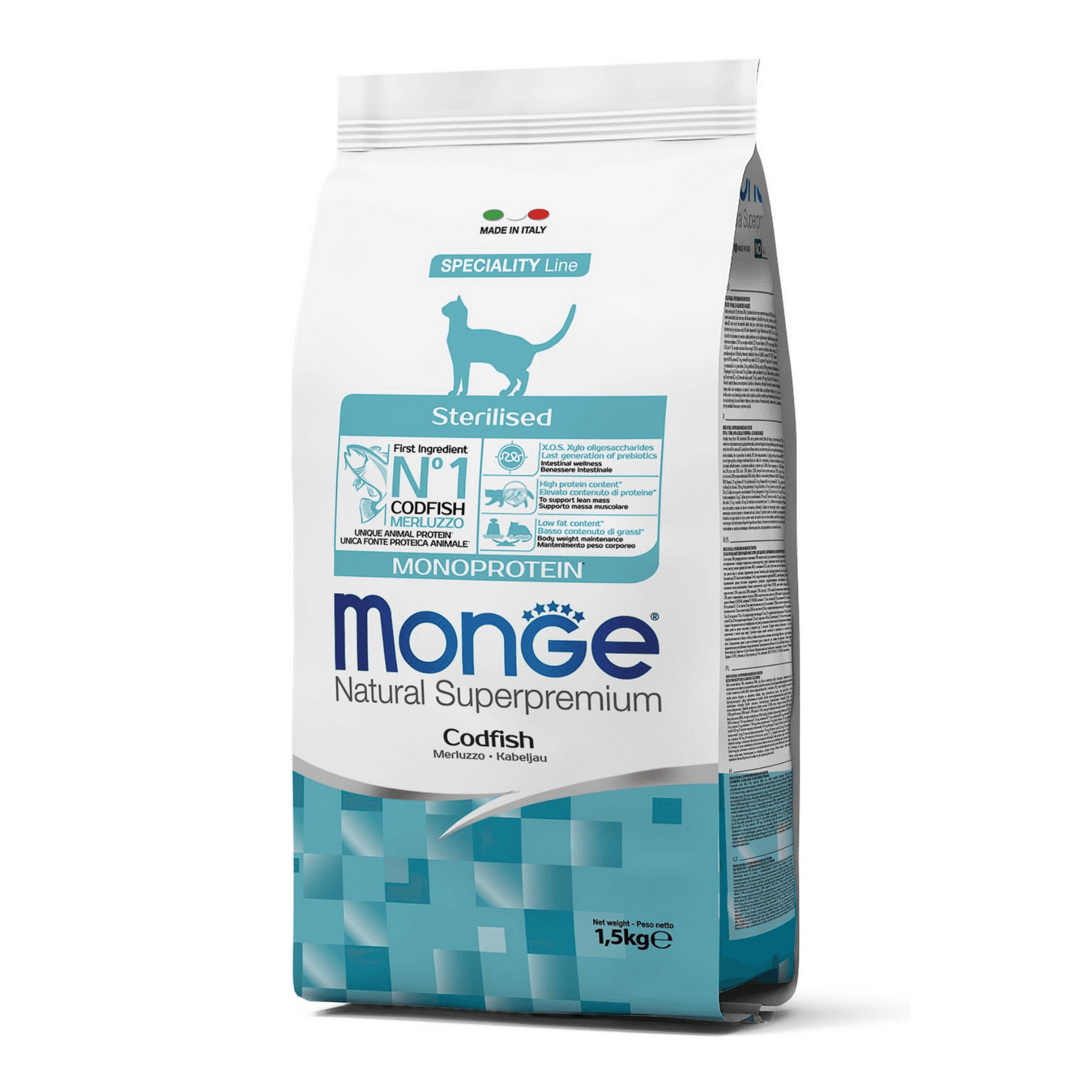 MONGE Suva hrana za sterilisane mačke sa ukusom bakalara Adult Monoprotein 1.5kg