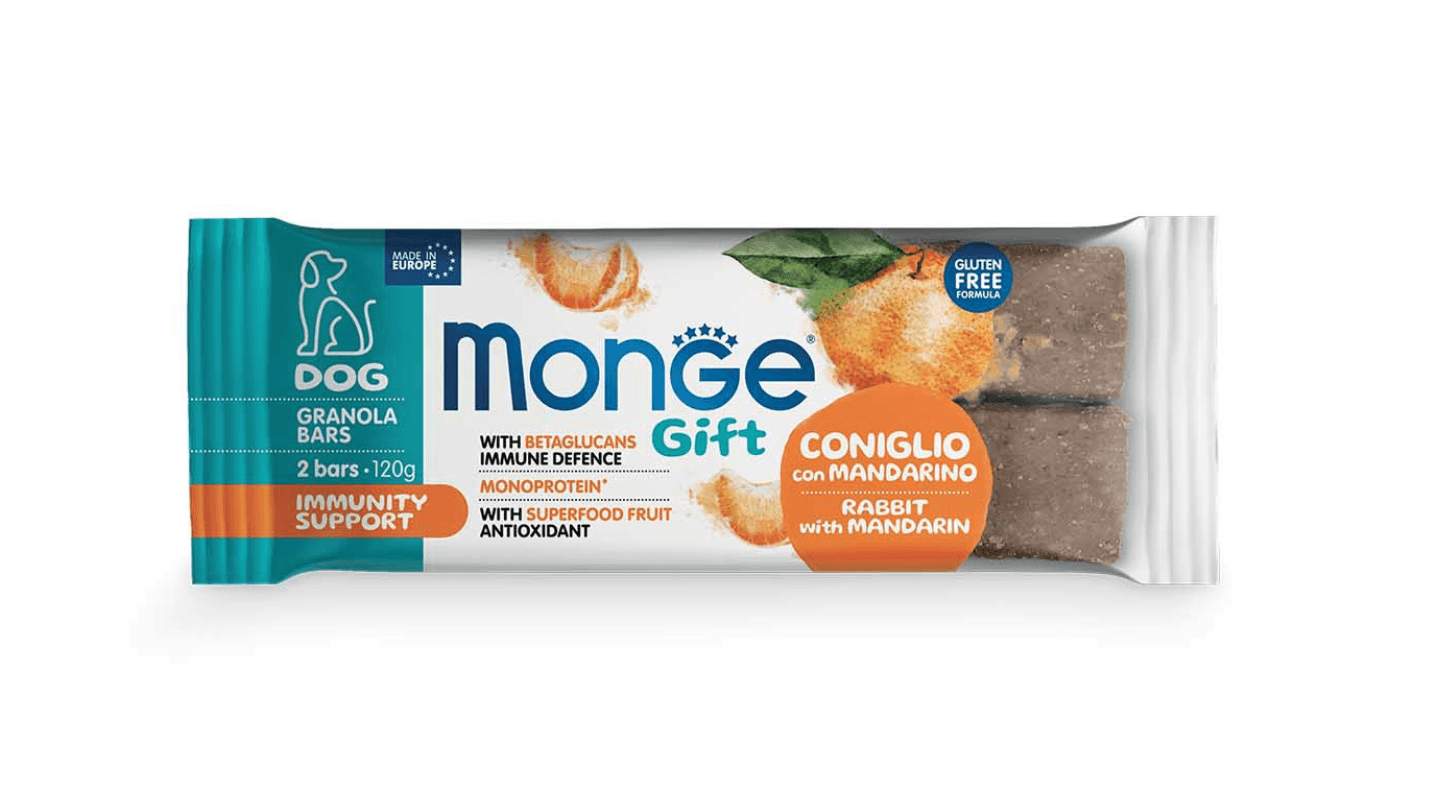 MONGE GIFT Poslastica za pse sa ukusom zečetine i mandarine Fruit Bars Immunity Support 120g