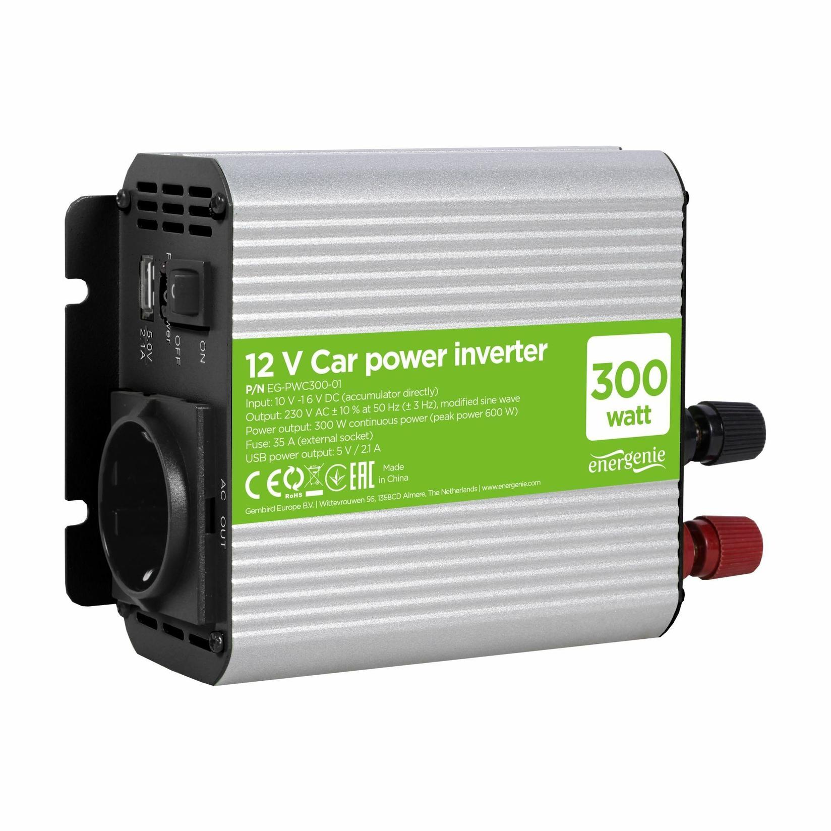GEMBIRD Auto inverter EG-PWC300-01 12V DC/AC 300W+USB port sivi