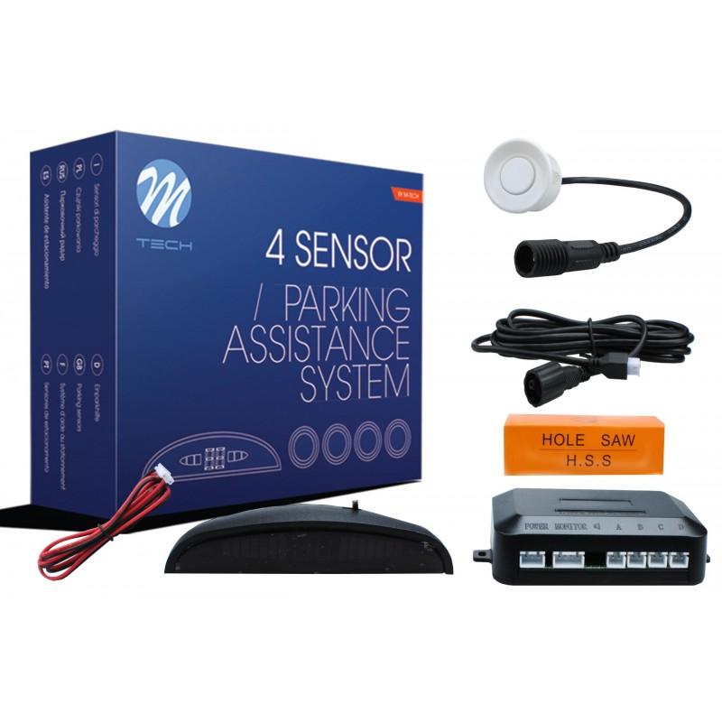 M-TECH Parking Senzor Zadnji,4kom,Displej/Zvučni Signal,Bela Boja (12V,21.5mm,Opcija Farbanja)