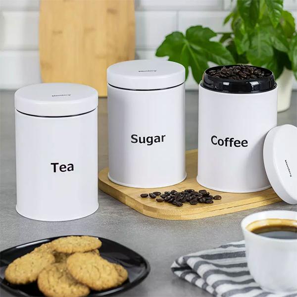 KLAUSBERG Metalne posude za kafu, šećer i čaj KB7544 11.5X16.5 cm bele