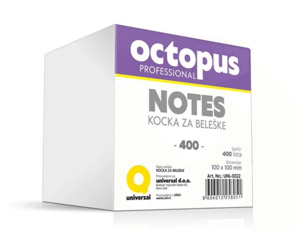 OCTOPUS Blokčić kocka 400 listova beli