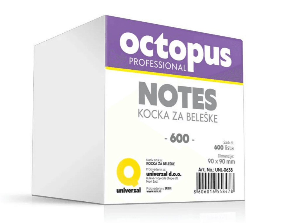 OCTOPUS Blokčić kocka 600 listova beli