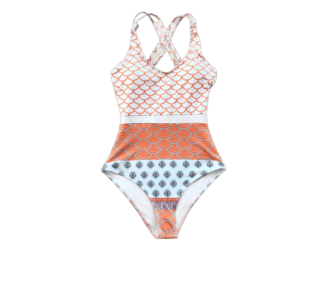 CUPSHE Ženski jednodelni kupaći kostim J3 belo-narandžasti