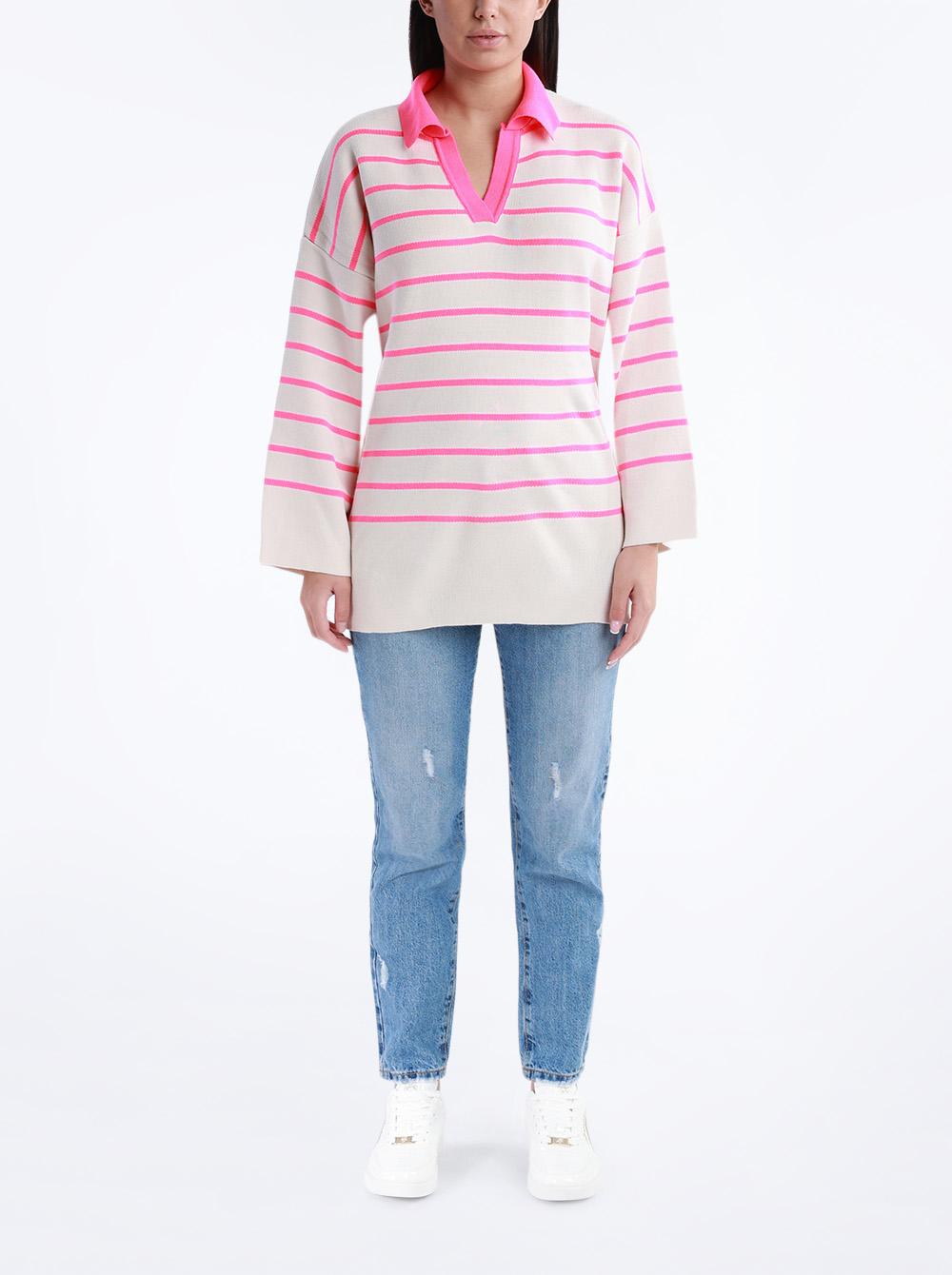 Selected image for QU STYLE Ženska džemper na pruge roze-beli