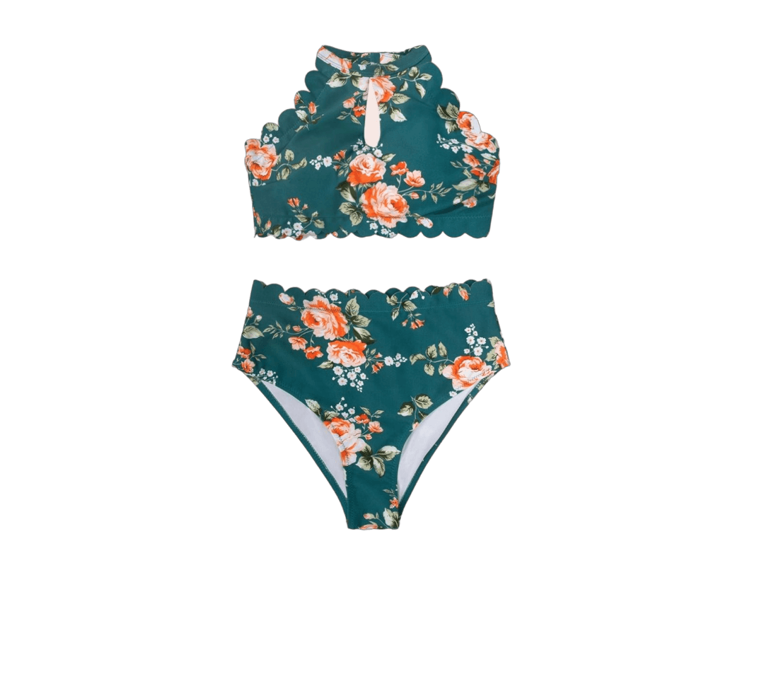 CUPSHE D31 Ženski dvodelni kupaći sa cvetnim printom, Tirkizni