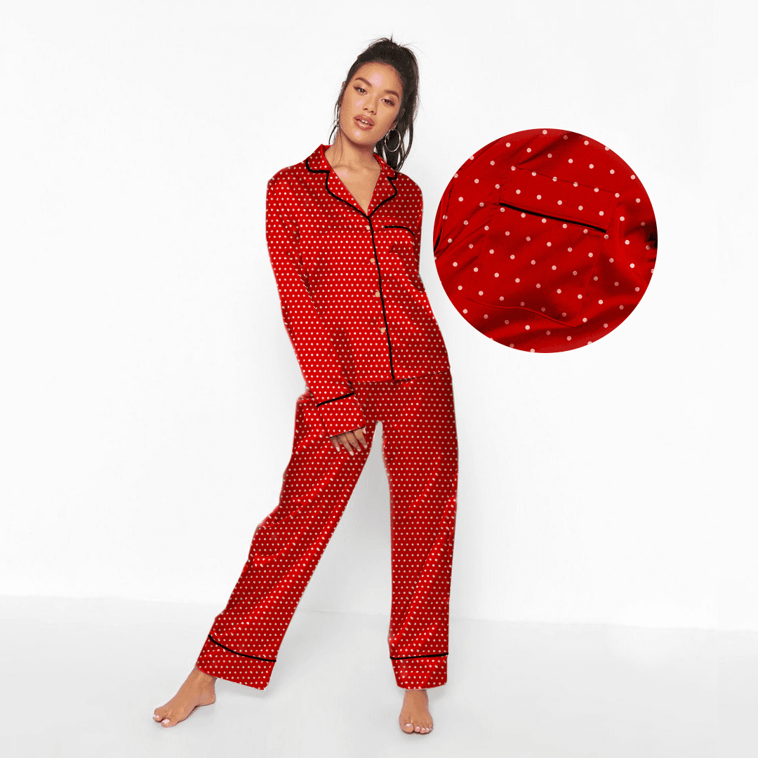 Ženska pidžama sa tufnicama crvena