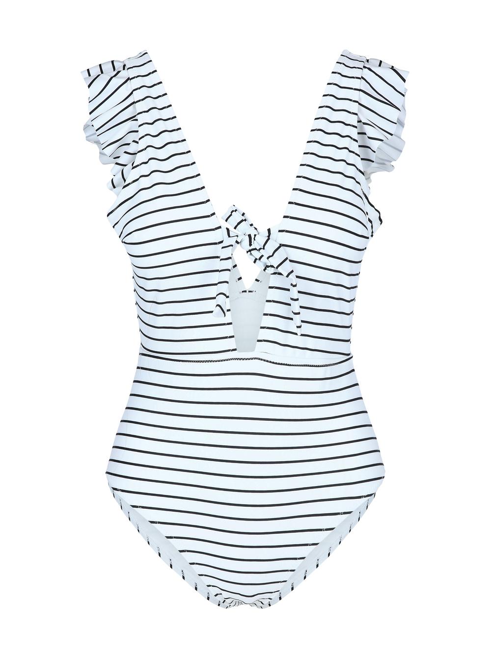 CUPSHE Ženski jednodelni kupaći kostim na pruge J15 beli