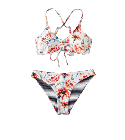 CUPSHE Ženski dvodelni kupaći kostim sa cvetnim dezenom D6 beli