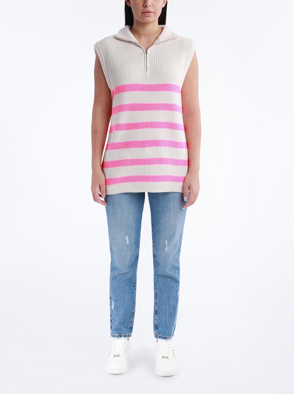 Slike QU STYLE Ženski džemper bez rukava belo-roze