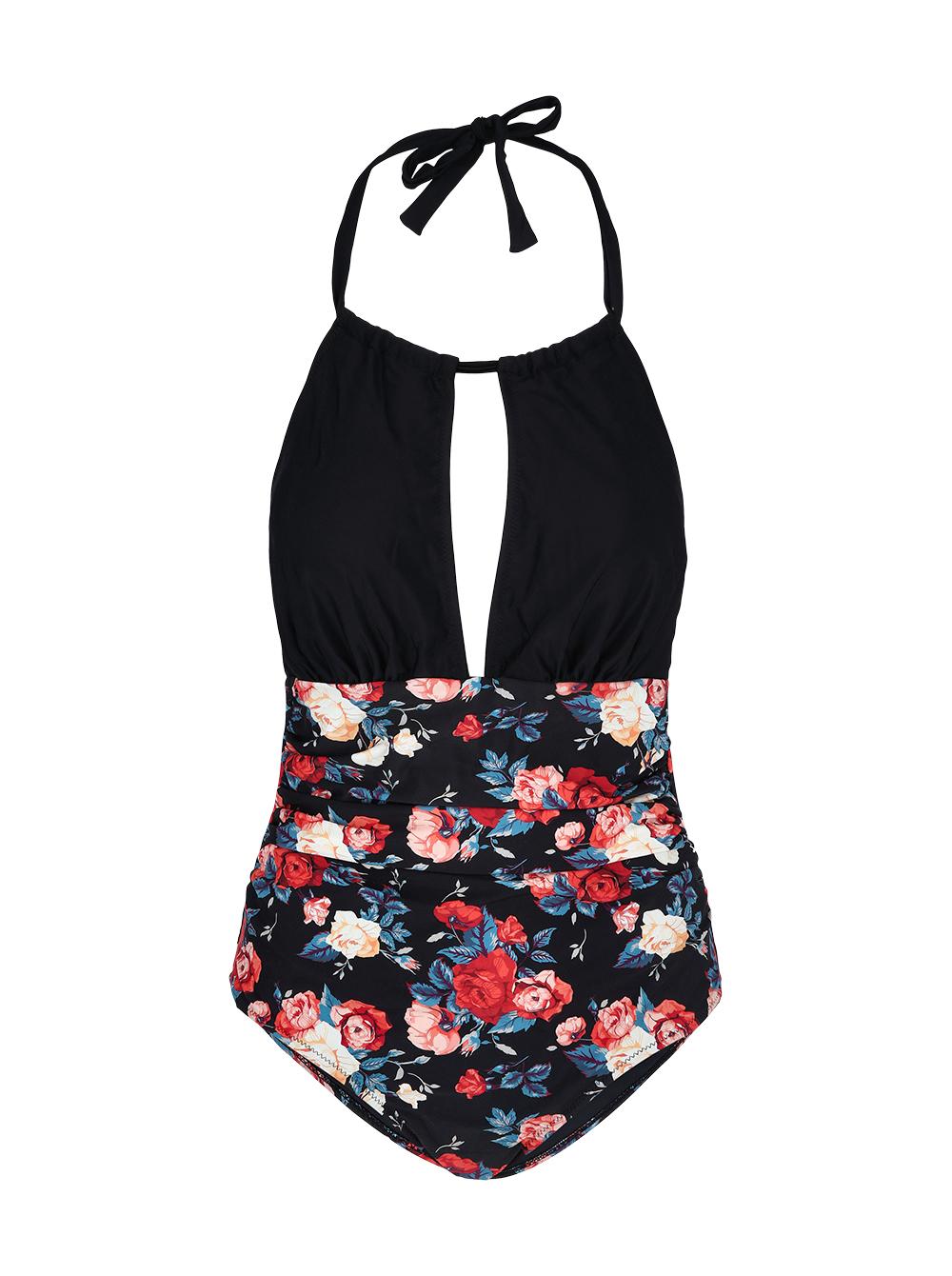 CUPSHE Ženski jednodelni kupaći kostim J33 crno-cvetni