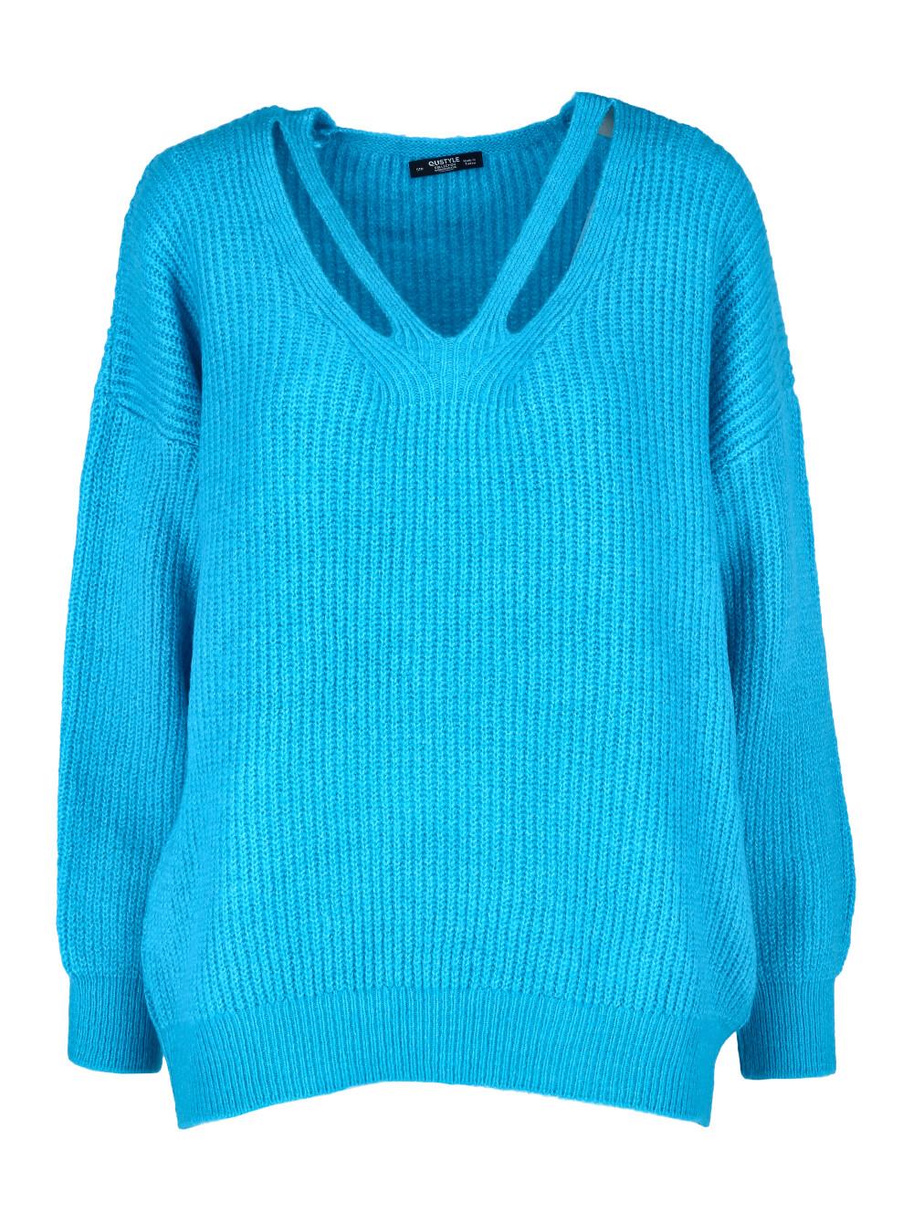 QU STYLE Ženski oversize džemper plavi