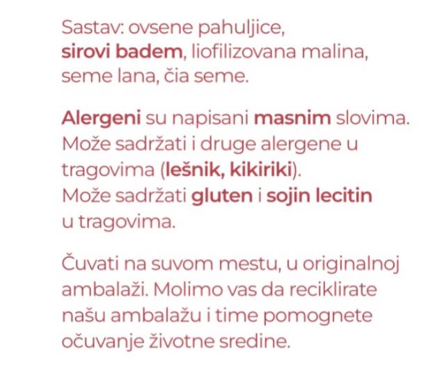 Selected image for ZDRAVKO FOOD Ovsena kaša badem-malina