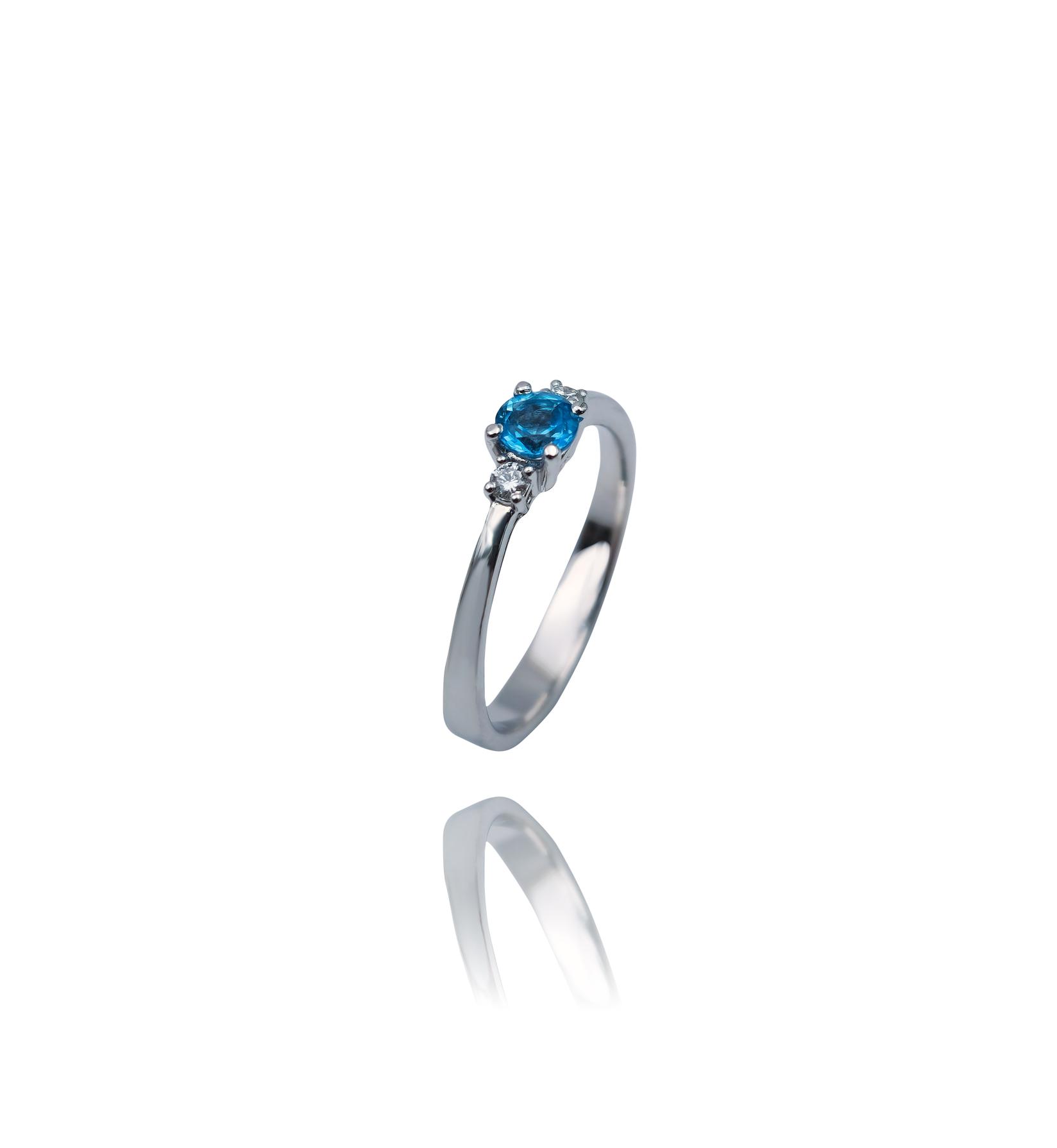 Ženski prsten od Belog zlata sa Brilijantima i Swiss blue Topazom, 585, 16mm