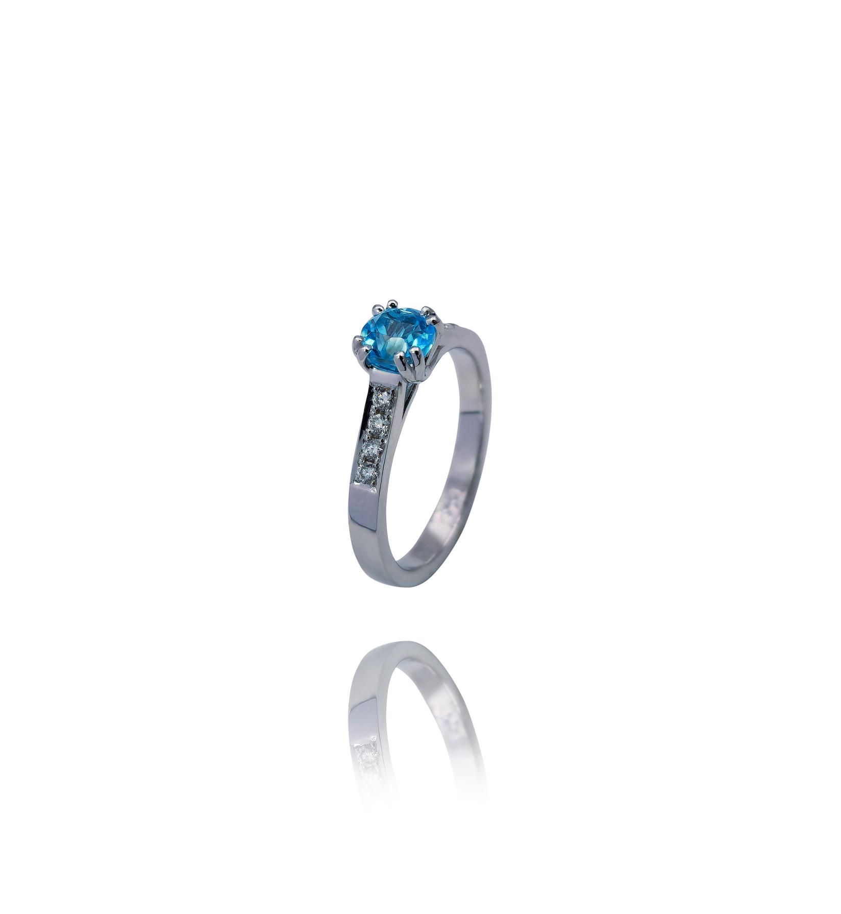 Selected image for Ženski prsten od Belog zlata sa Brilijantima i Swiss blue topazom, 585, 20mm