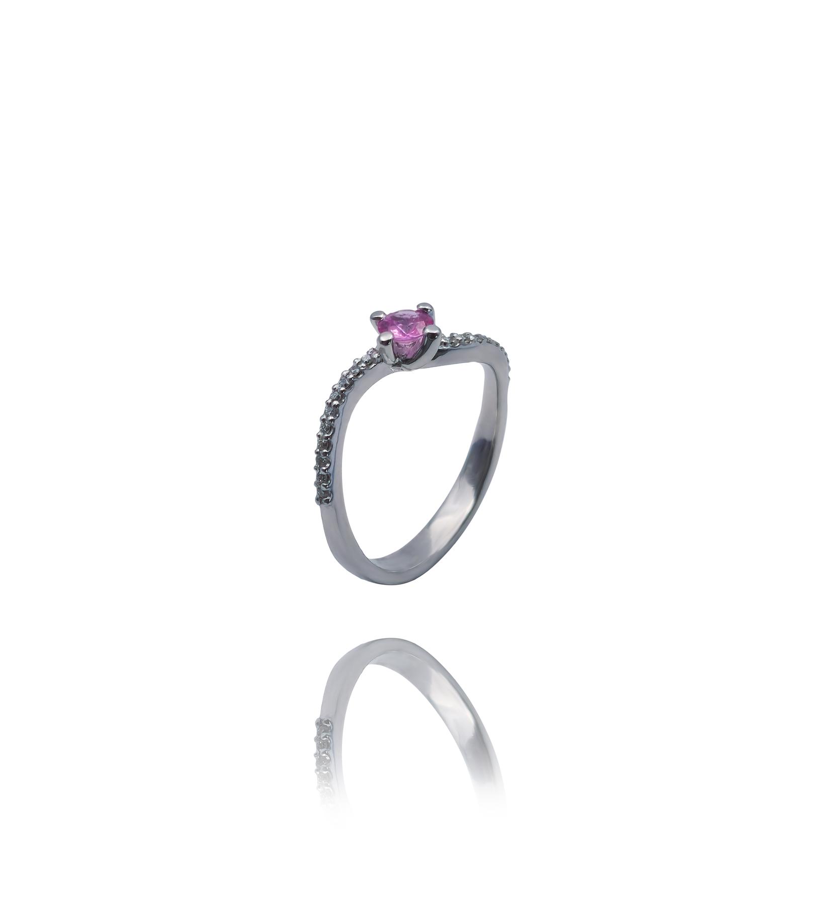Selected image for Ženski prsten od Belog zlata sa Brilijantima I Pink safirom 585, 17mm