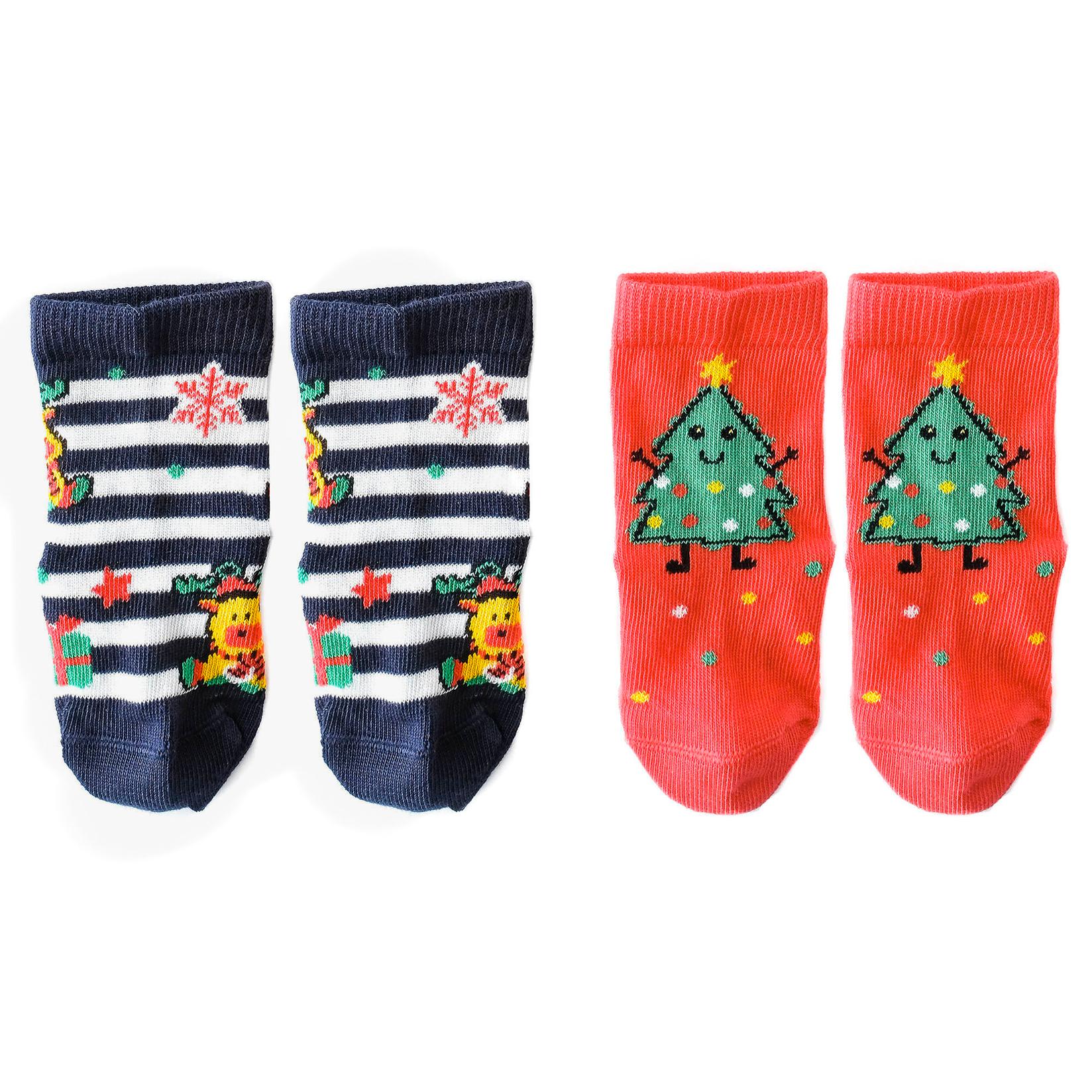 KOLY SOCKS Set novogodišnjih čarapa za bebe 2/1 crveno-teget