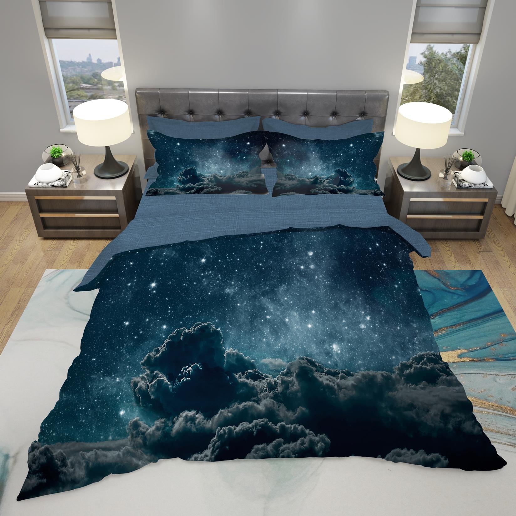 Selected image for MEY HOME Posteljina sa motivom zvezdanog neba 3D 200x220cm plavo-siva