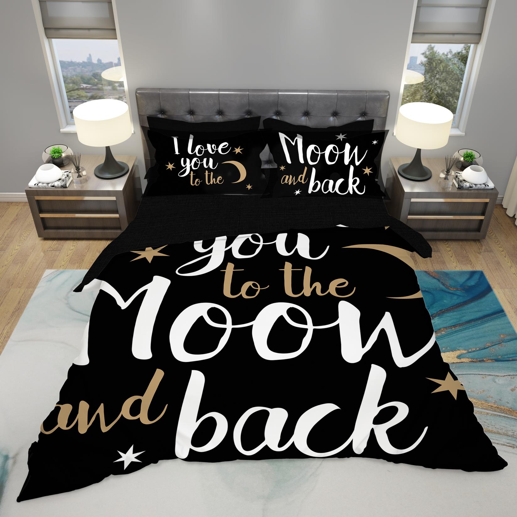 MEY HOME Posteljina I love you to the moon and back 3D 200x220cm crno-bela
