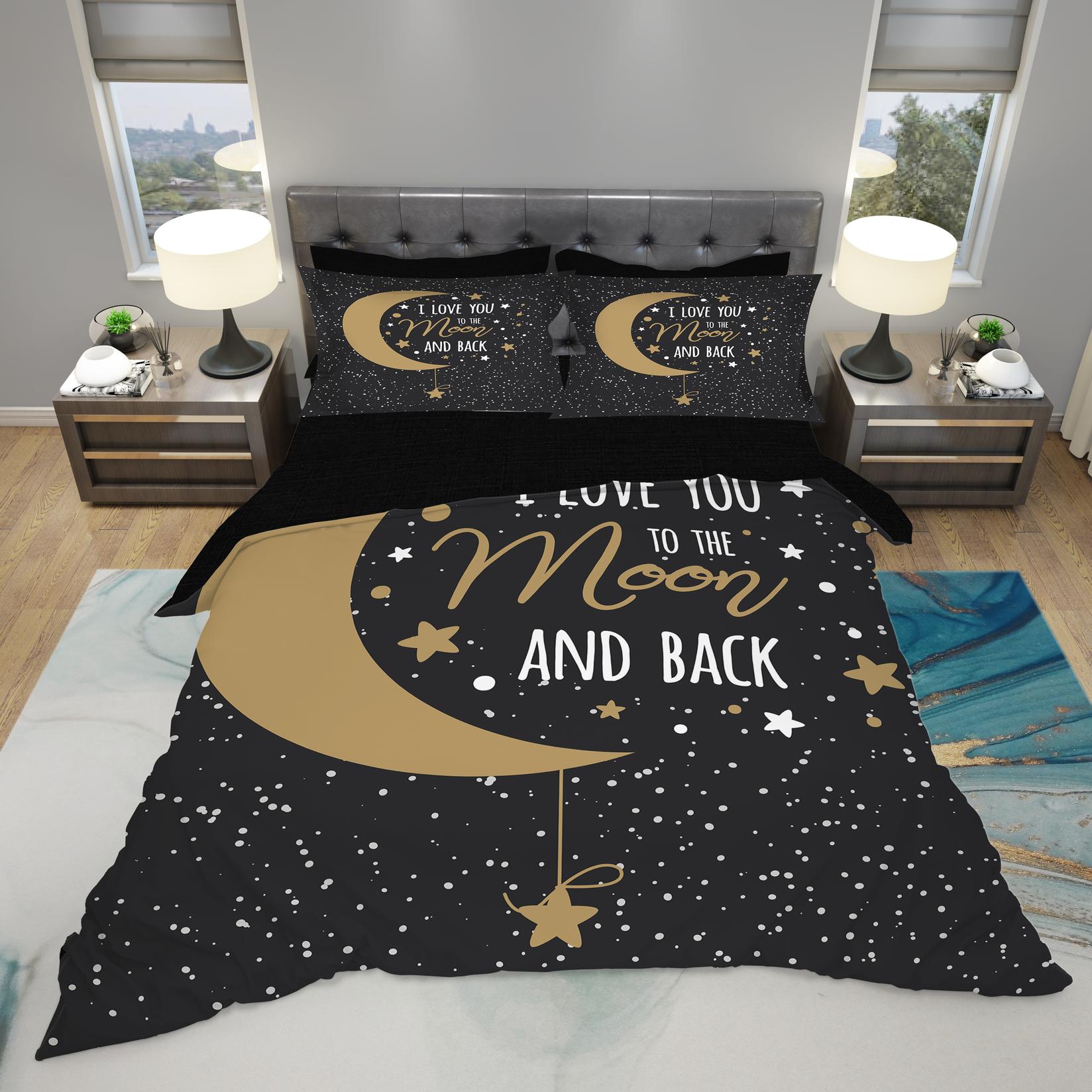 MEY HOME Posteljina I love you to the moon and back 3D 200x220cm crna