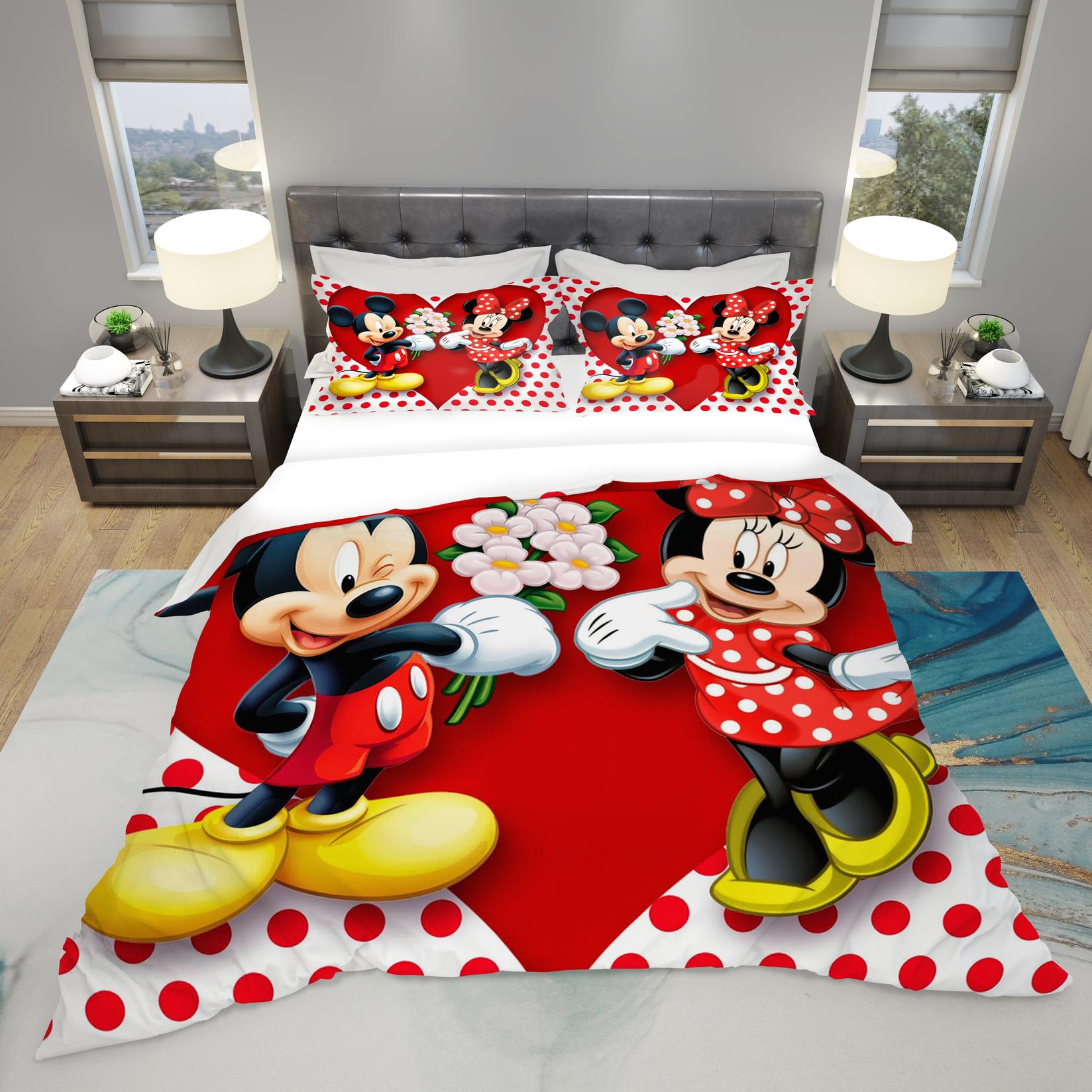 MEY HOME Posteljina Mickey and Minnie Mouse 3D 200x220cm crveno-bela