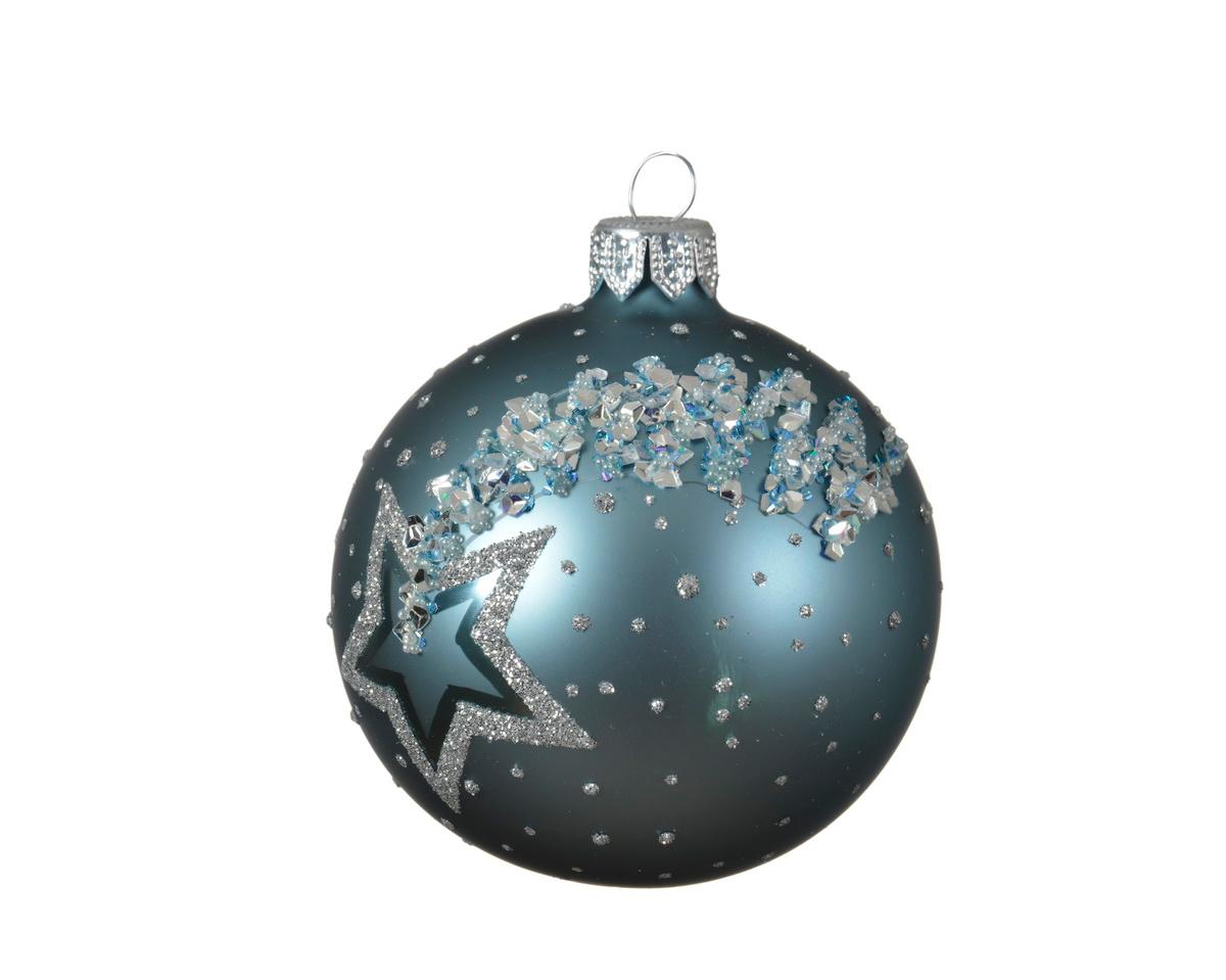 Selected image for POLIMONT Staklena novogodišnja kugla sa zvezdom 8cm plava