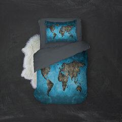 MEY HOME Posteljina sa motivom mape sveta 3D 160x220cm plavo-siva