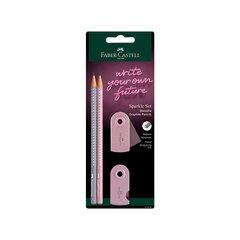 FABER CASTELL Set dve grafitne olovke Sparkle Polyblister + rezač + gumica roze