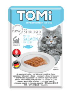 0 thumbnail image for TOMI Vlažna hrana za mačke sa lososom Adult Sterilised 85g