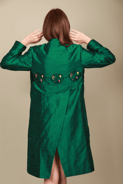 5 thumbnail image for ISKON MODE Ženska mantil od svile sa čipkom i vezom zeleni
