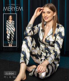 Slike MISS MERYEM Ženska satenska pidžama crno-bela