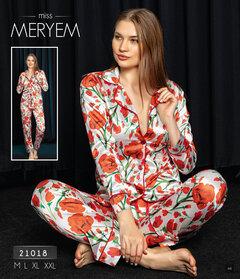 Slike MISS MERYEM Ženska satenska pidžama sa cvetovima