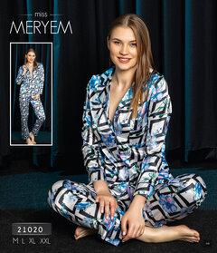 Slike MISS MERYEM Ženska satenska pidžama sa plavim cvetovima