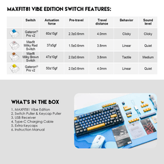 6 thumbnail image for FANTECH Tastatura Mehanička Gaming MK910 RGB Vibe Maxfit 81 Grand Cobalt Wireless (Yellow switch)