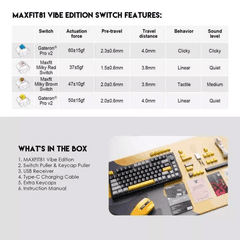 10 thumbnail image for FANTECH Tastatura Mehanička Gaming MK910 RGB Vibe Maxfit 81 Vibrant Utility Wireless (Yellow switch)