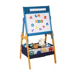 3 thumbnail image for KINDER HOME Dečija drvena tabla sa magnetima na postolju, za učenje, crtanje i skladištenje plavo-žuta