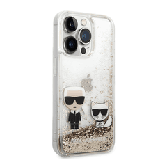 KARL LAGERFELD Maska za telefon Hc Liquid Glitter Karl&Choupette iPhone 14 Pro 6.1 zlatna