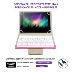 1 thumbnail image for Futrola sa Bluetooth Tastaturom Leather za Tablet 10" Univerzalna ružičasta