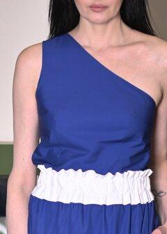1 thumbnail image for PAMUKLIK Ženska strukirana asimetrična bluza na jedno rame FLOW teget