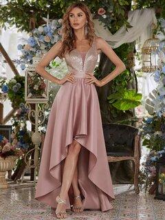 0 thumbnail image for EP Ženska elegantna asimetrična haljina na bretele EP00667OD06 roze