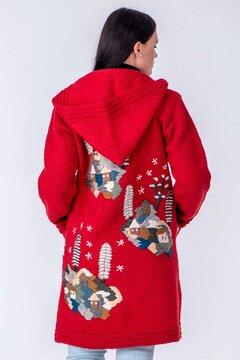 4 thumbnail image for WOOL ART Ženska jakna srednje dužine sa kapuljačom 19WJ06 crvena