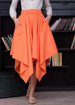 0 thumbnail image for PAMUKLIK Ženska asimetrična lepršava suknja sa špicevima ALLEGRIA narandžasta