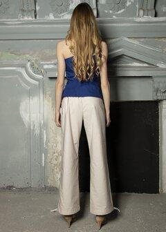 4 thumbnail image for PAMUKLIK Ženske lagane ravne pantalone sa tračicama TESORO boja peska
