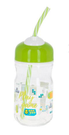 Slike MAX HOME Staklena flašica sa slamčicom 370 ml zelena