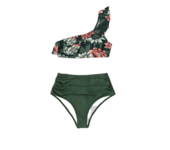 CUPSHE Ženski dvodelni kupaći kostim sa cvetnim dezenom D3 tamnozeleni